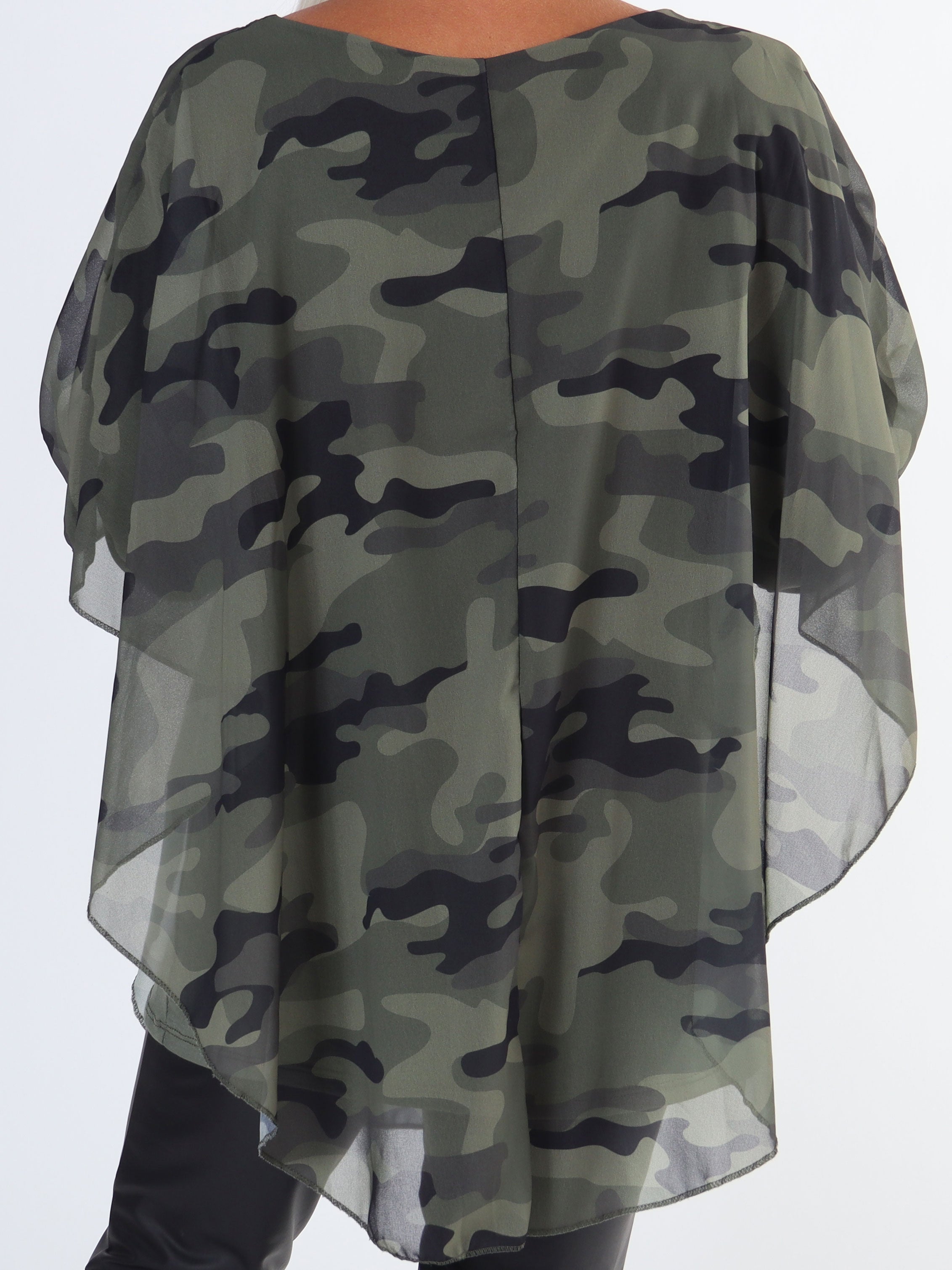 Kenya Camo Shirt - Plus size tunika med camouflageprint i chiffon